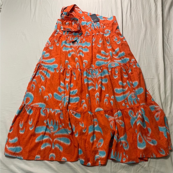 crown & ivy Dresses & Skirts - Crown & Ivy Dress Womens XXL Orange Ikat One Shoulder Tiered Maxi Cotton NEW